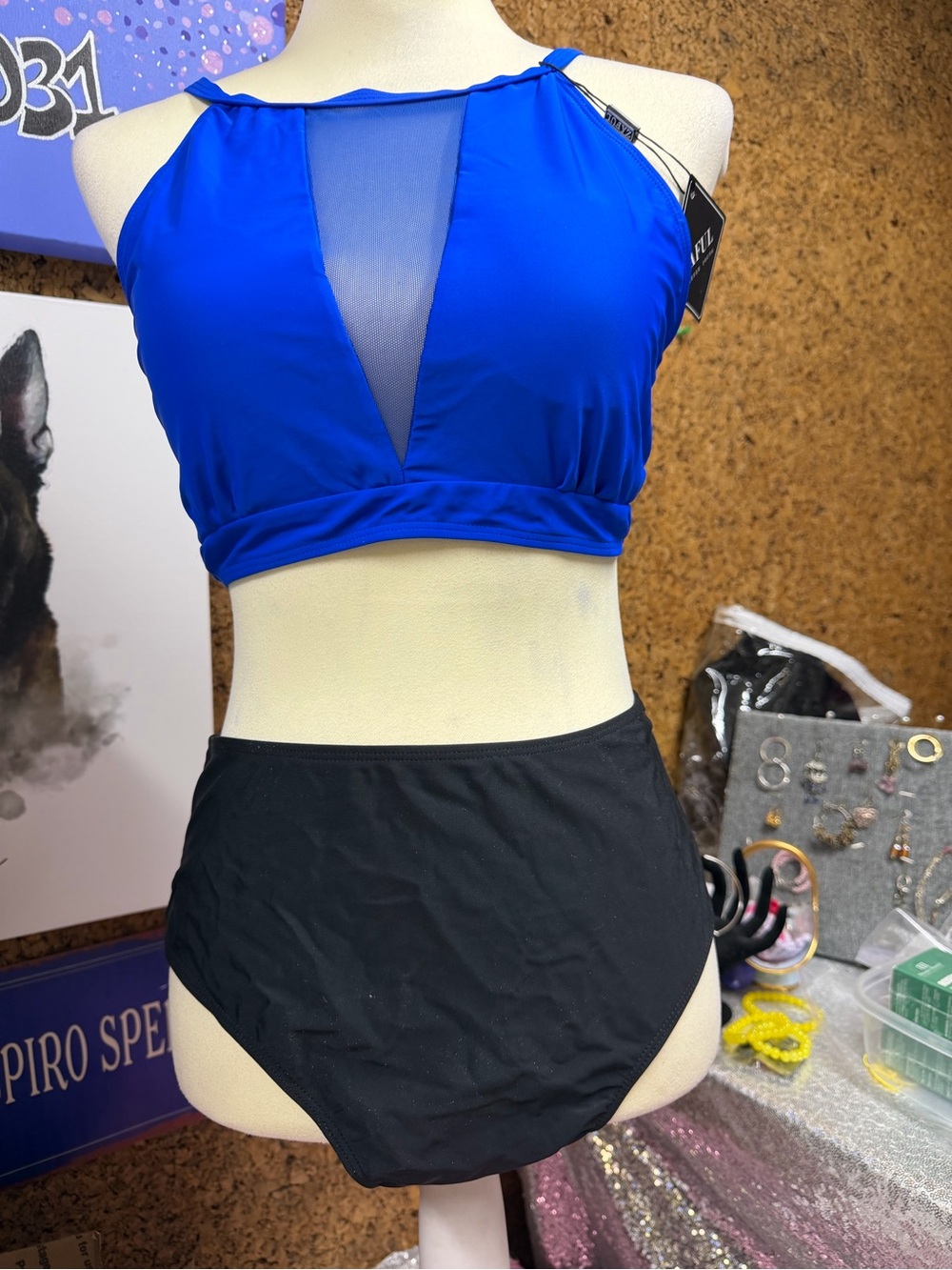 Zaful Royal Blue & Black High-Waist Two-Piece Bikini